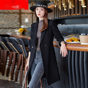 Korean Style Professional Mid-length Suit Collar Trench Coat My Store