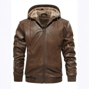 Winter Fleece-lined Men's Casual All-matching Hooded Leather Coat Coat My Store