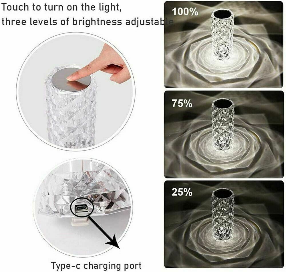 LED Crystal Table Lamp Diamond Rose Night Light Touch Atmosphere &Remote Control My Store