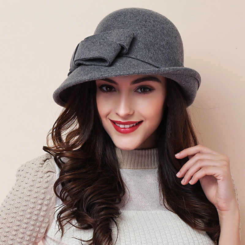 Women's French-style Elegant Retro Woolen Bowler Hat Curling Bow My Store