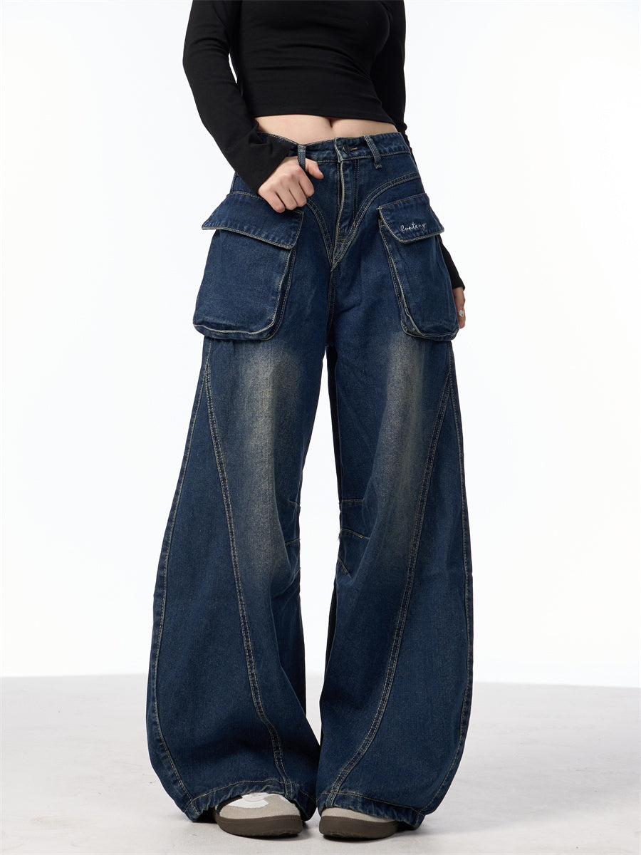 Women's Wide-leg Jeans With Pockets High Waist Loose Trousers My Store