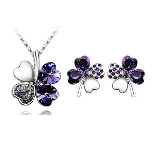 Four-leaf clover crystal necklace earrings My Store