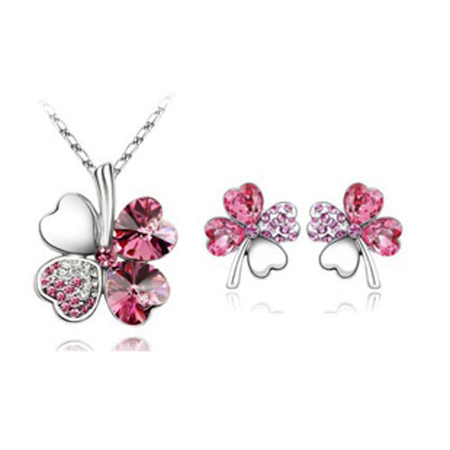 Four-leaf clover crystal necklace earrings My Store