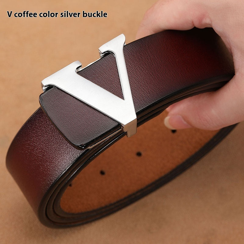 Factory Direct Sales Retro Smooth Genuine Leather Pure Cowhide Letter V Pants Belt My Store