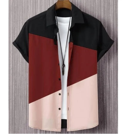 Fashion Trendy Men's Shirt Digital Printing Casual Breathable Stand Collar Short Sleeve My Store