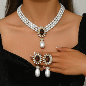 Geometric Women's Pearl Necklace And Earrings Suite My Store