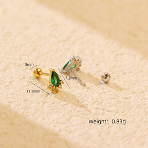 Ear Studs Silver Emerald Diamond Screw My Store