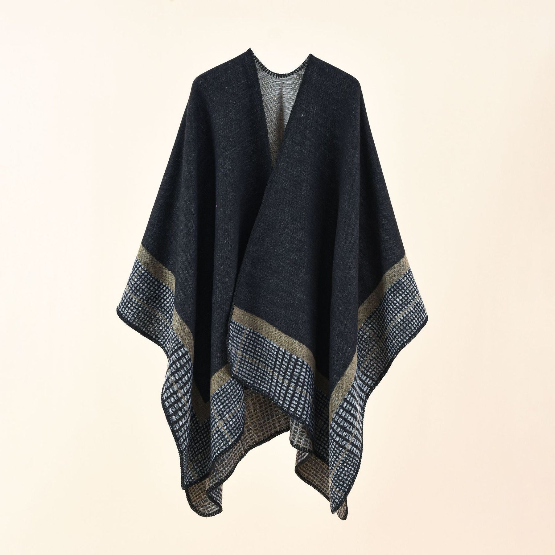 Double-sided Color Matching Plaid Cashmere-like Shawl Outer Match Cape Coat My Store