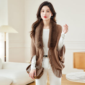 Women's Loose Tassel Fashion Shawl Jacket With Fur Collar My Store