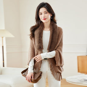 Women's Loose Tassel Fashion Shawl Jacket With Fur Collar My Store