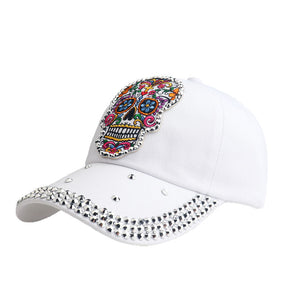 Skull Embroidery Applique Diamond Baseball Cap Korean Style My Store