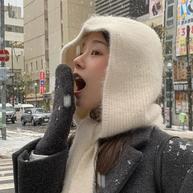 Korean Style White Plush Scarf Hat My Store