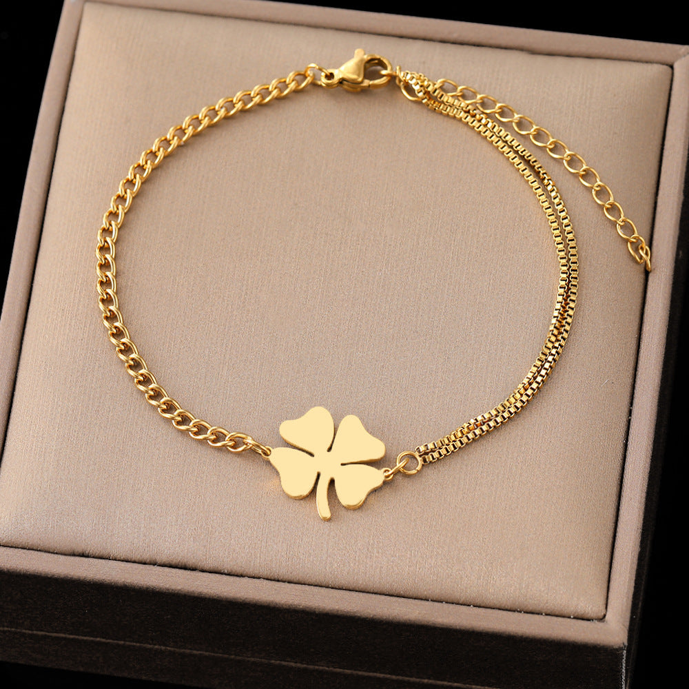 Creative Personality Retro Love Clover Titanium Steel Bracelet My Store