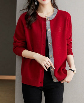 Round Neck Wool Knit Cardigan Women's Loose Western Style Outer Wear My Store