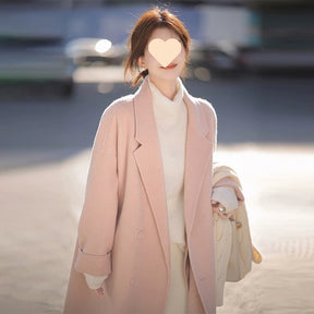 Pink Double-faced Woolen Goods Cashmere Trench Coat Women's Mid-length My Store