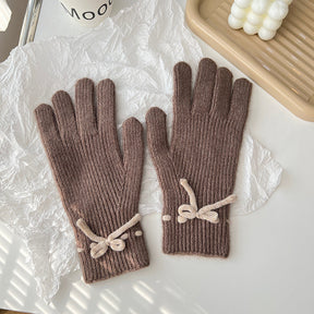 Autumn And Winter New Bow Pure Color Warm Keeping Finger Gloves My Store