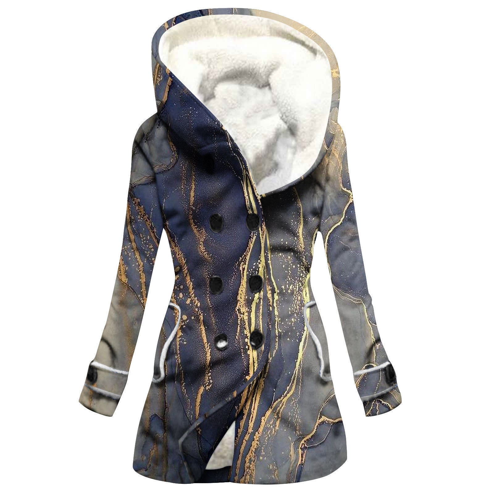 Women's Windbreaker Winter Thickened Imitation Lamb Stitching Floral Hooded My Store