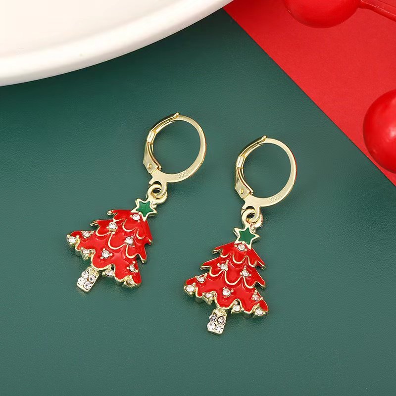 Christmas Tree Enamel And Rhinestone  Jewelry Set - Festive Necklace And Earrings My Store