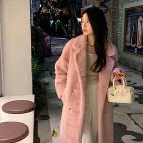 Thickened Long Section Suit Collar Faux Mink Coat My Store