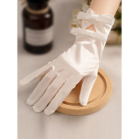 White Satin Short Gloves Lace Pearl Accessories My Store