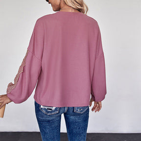 Women's Lace V-neck Long Sleeve Top My Store