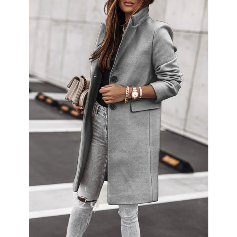 Simplicity Long Sleeve Button Woolen Coat Overcoat My Store