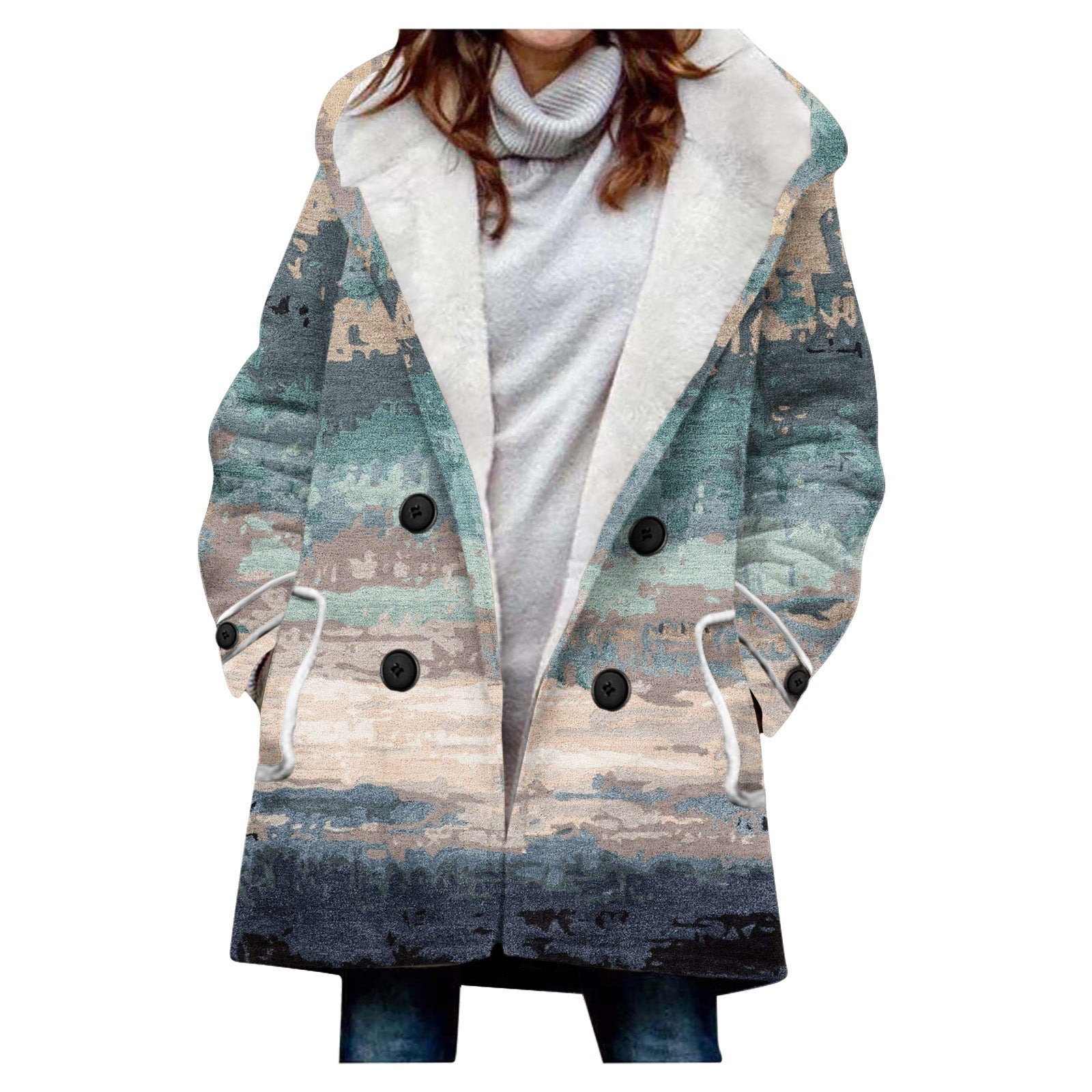 Women's Windbreaker Winter Thickened Imitation Lamb Stitching Floral Hooded My Store