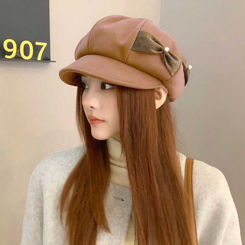 Fashion Pearl Bow Makes Face Look Small Beret Trendy My Store