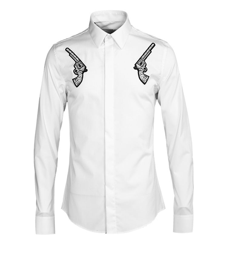 Men's Handmade Badge Long Sleeve Slim Simple Shirt My Store