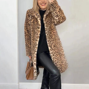 Fall Winter Leopard Print Plush Mid-length Coat My Store