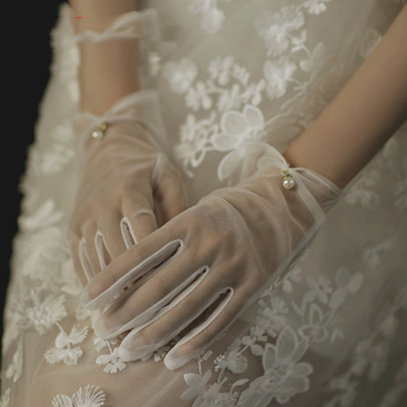 Bridal Gloves Pearl Lace Bow My Store