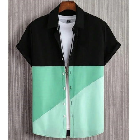 Fashion Trendy Men's Shirt Digital Printing Casual Breathable Stand Collar Short Sleeve My Store