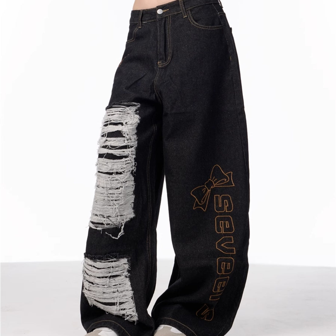 Retro Alphabet Embroidered Jeans Women's Loose Straight Wide-leg Pants My Store