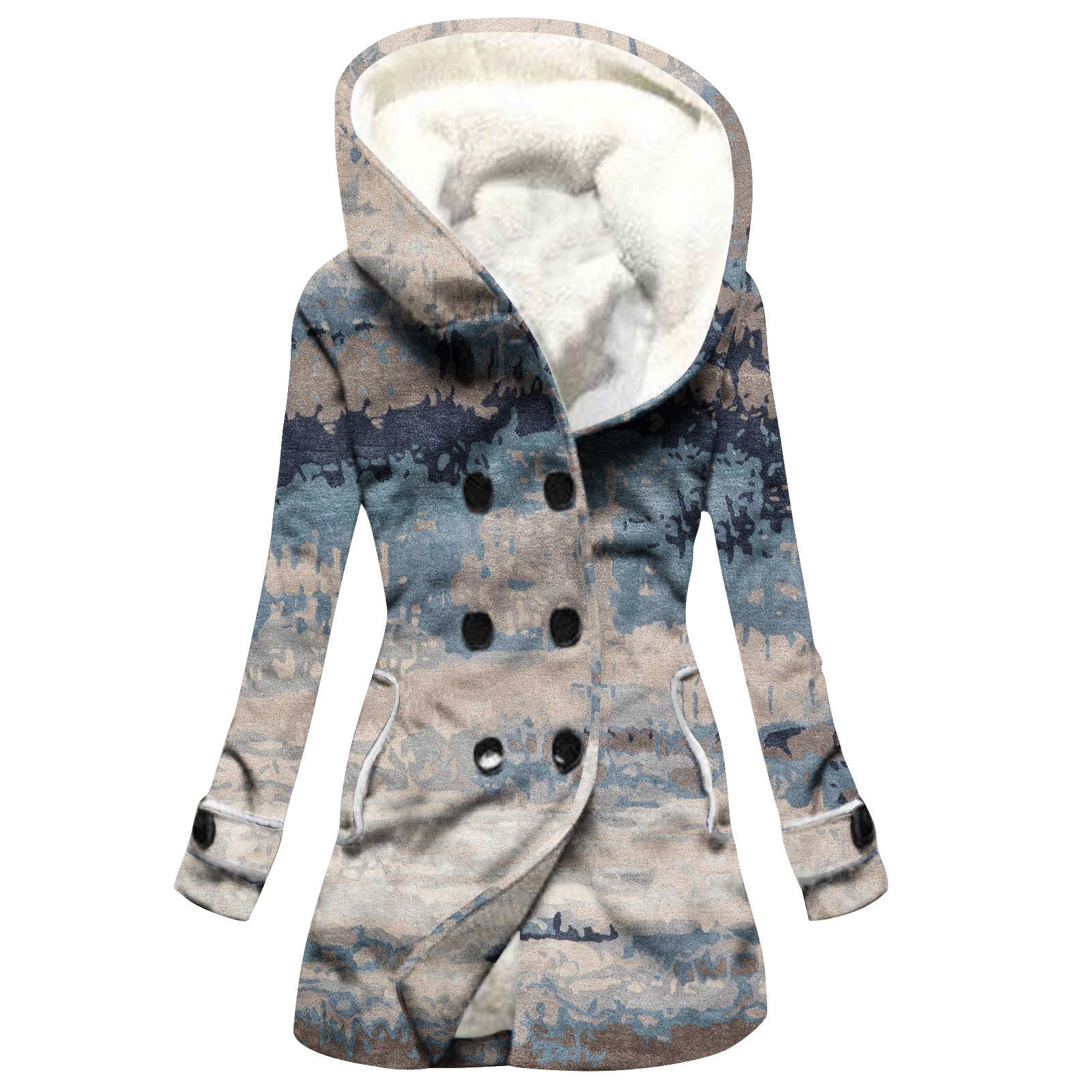 Women's Windbreaker Winter Thickened Imitation Lamb Stitching Floral Hooded My Store