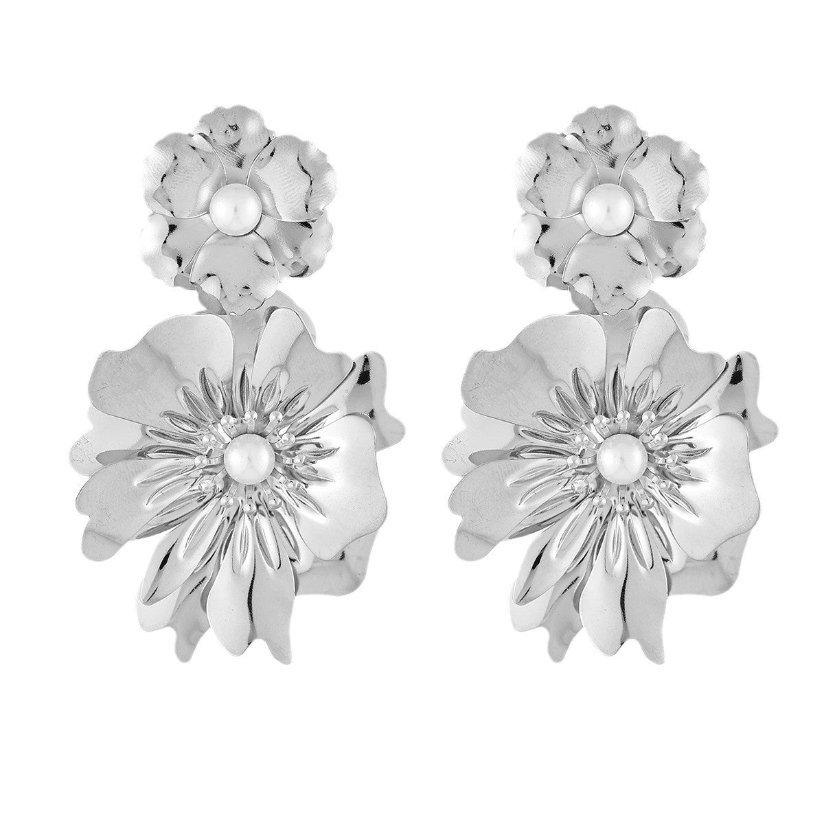 Stylish Flower Earrings Exaggerated Alloy Pearl My Store