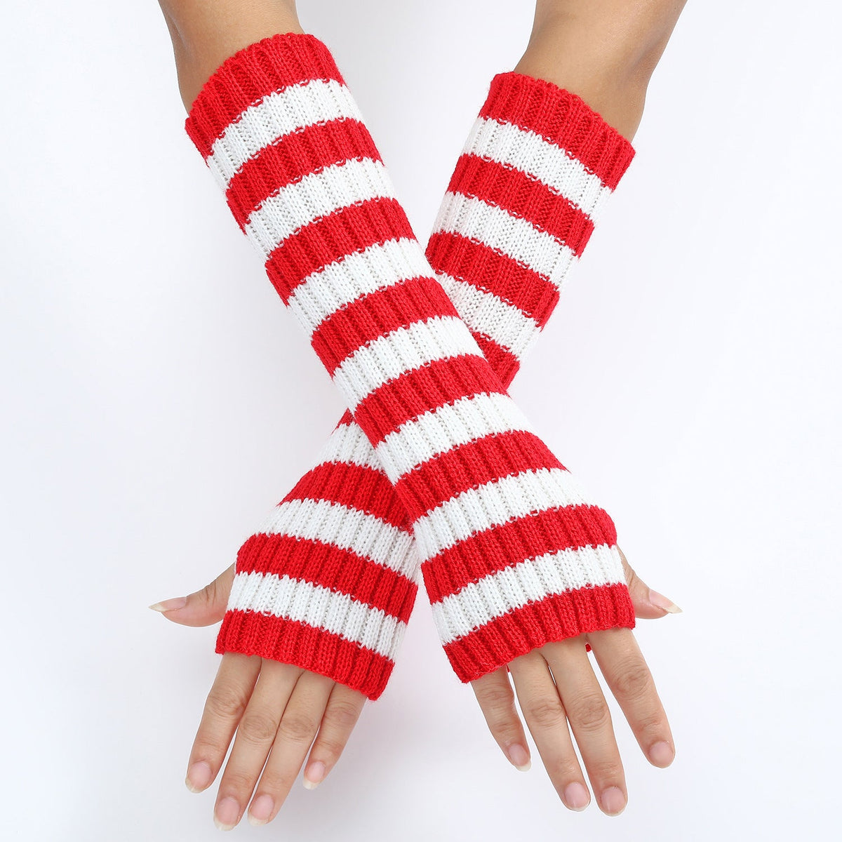 Warm Fashionable Knitted Long Mixed Color Stripe Knitting Wool Gloves My Store