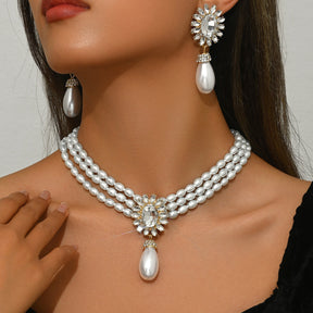 Geometric Women's Pearl Necklace And Earrings Suite My Store