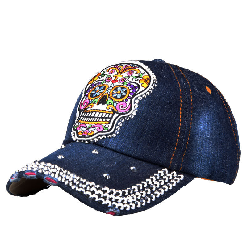 Skull Embroidery Applique Diamond Baseball Cap Korean Style My Store