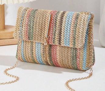 Fashion Crossbody Bag Straw Lock Closure Simple Small Square Bag My Store