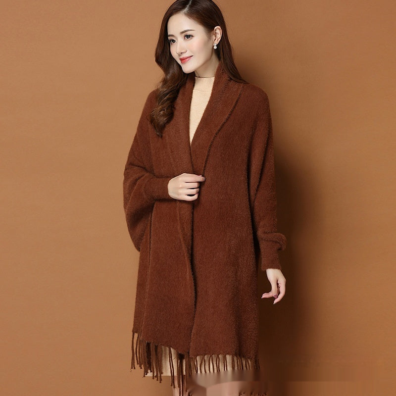 Autumn And Winter Classic Pure Color Thickened Faux Mink Sleeved Shawl Women's Scarf My Store