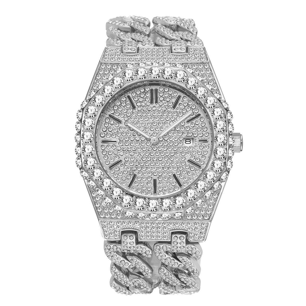 Men's Hip Hop Iced Diamond Fashion Cuban Link Chain Quartz Clock My Store