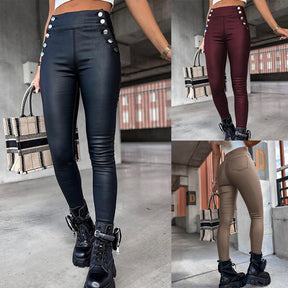 High Waist PU Leather Slim Fit Hip Raise Long Pants My Store