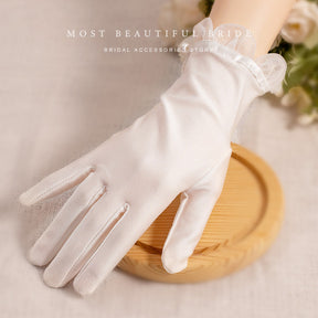 White Satin Short Gloves Lace Pearl Accessories My Store