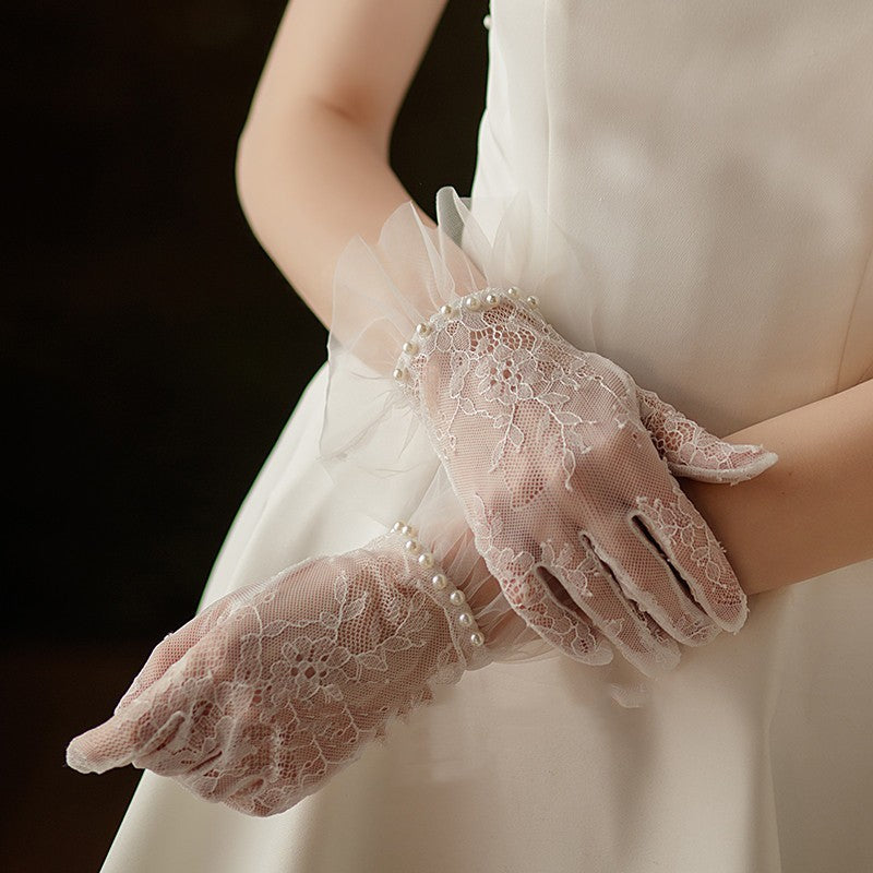 Women's Exquisite Lace Pearl Gloves My Store