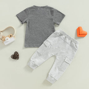 Baby Boy Short Sleeve Monogram Print T-shirt Gray Summer Clothing Set My Store