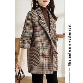 Suit Collar Houndstooth Woolen Coat Woman My Store