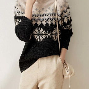 Autumn And Winter Spring New Half Turtleneck Knitted Snowflake Retro Loose Sweater My Store