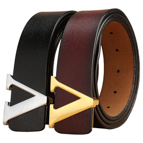 Factory Direct Sales Retro Smooth Genuine Leather Pure Cowhide Letter V Pants Belt My Store