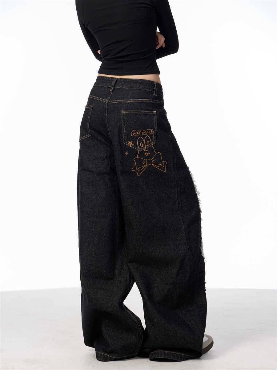 Retro Alphabet Embroidered Jeans Women's Loose Straight Wide-leg Pants My Store