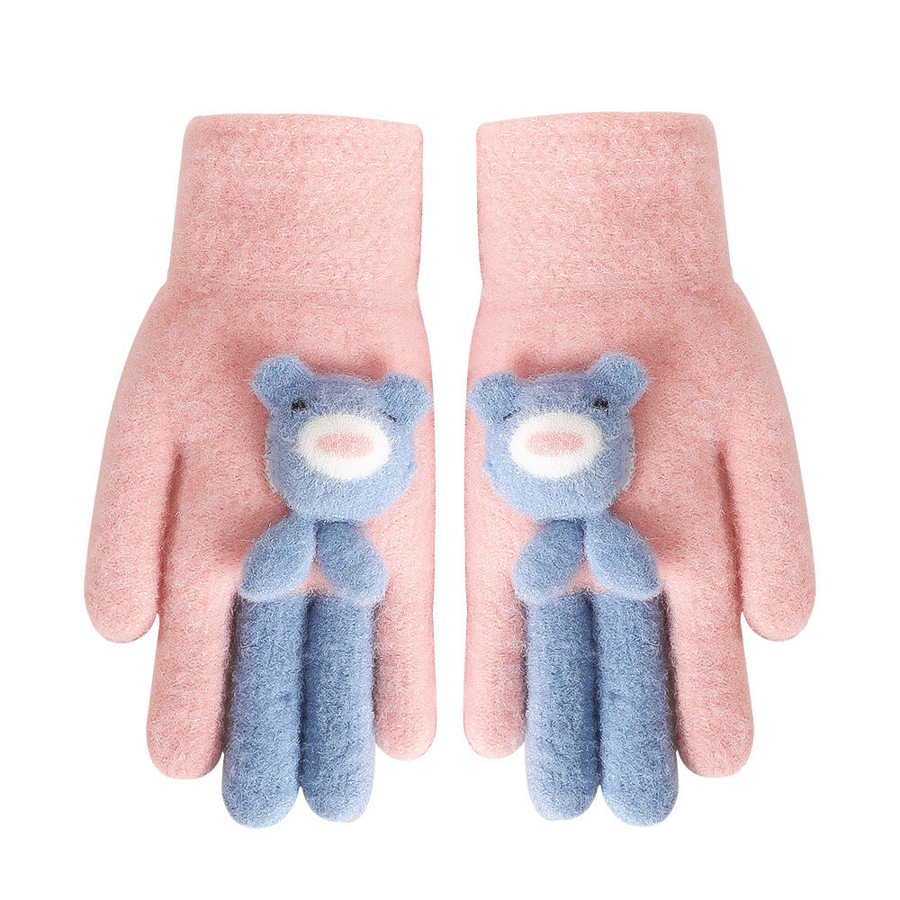 Five Finger Gloves Simple All-match Cartoon Cute Thickening Windproof My Store